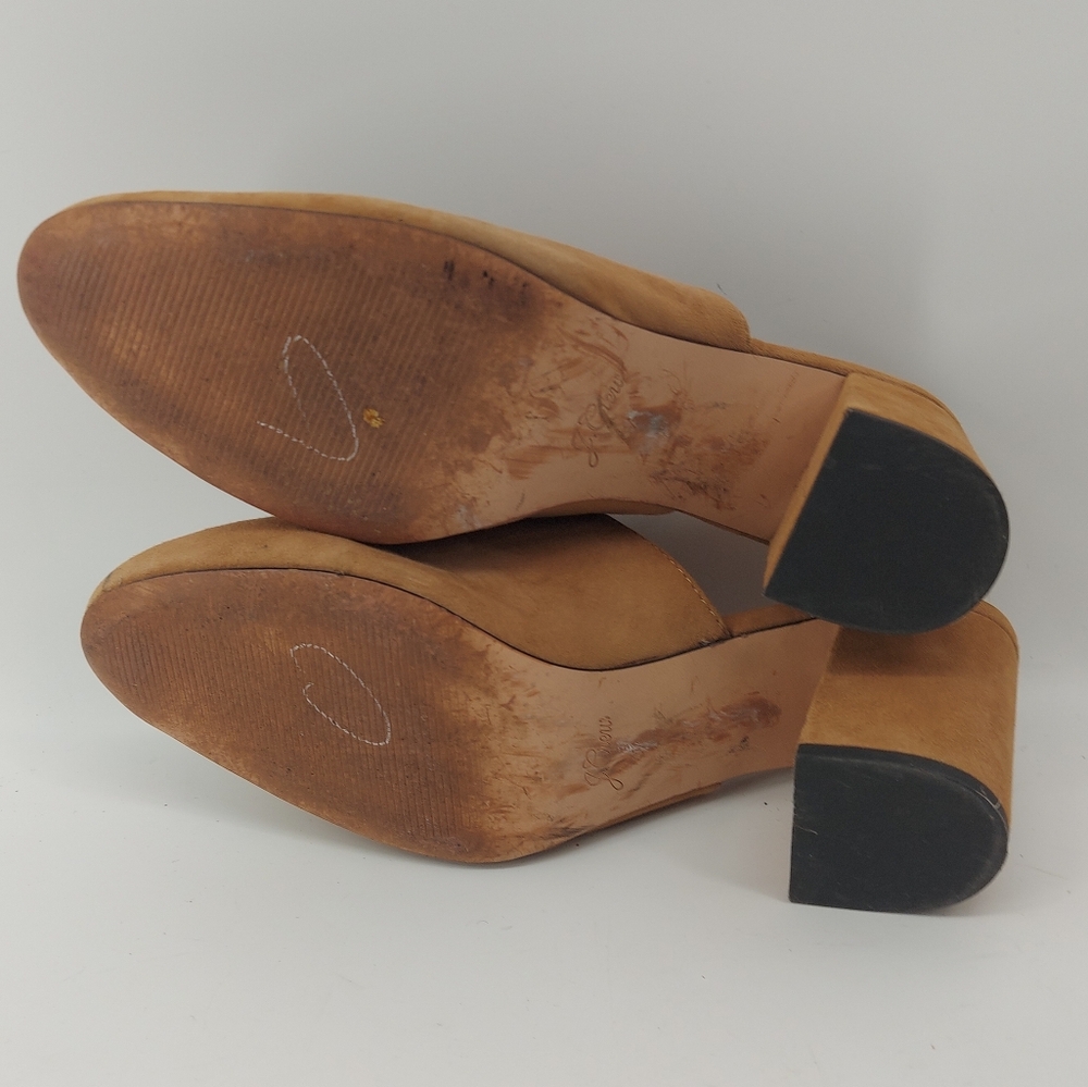 J. Crew Mules Tan Leather Suede Block Heel J8226 Size 8 - Picture 8 of 8
